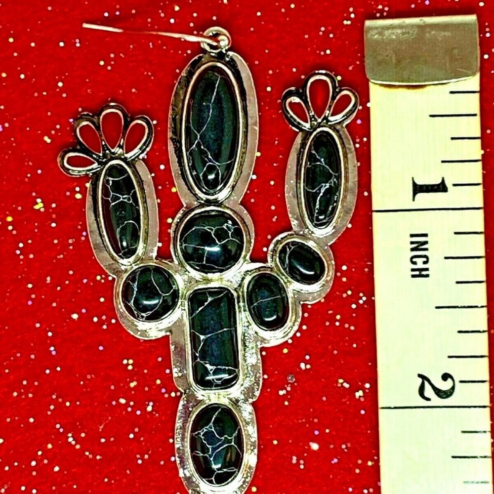 Black Saguaro Cactus Black Turquoise Red Earrings - Picture 8 of 9